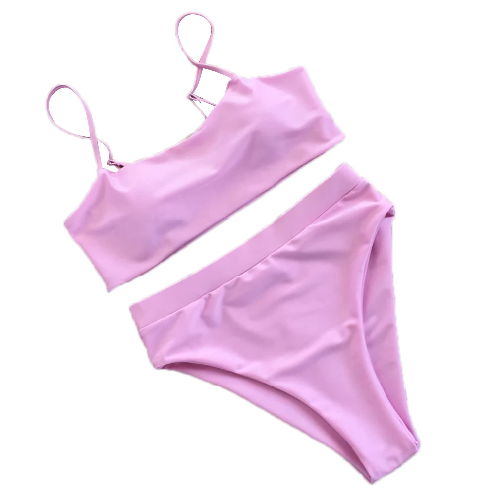 

Women Summer Solid Tankinis Slim Fit Sleeveless Crop Top with High Waist Pants KH889