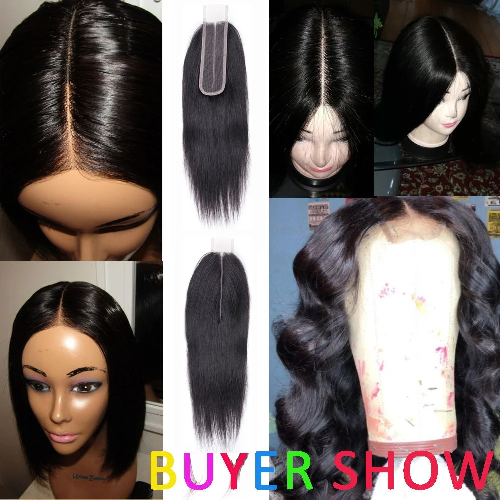 Sapphire Straight Hair Extensions Brazilian Hair Weave Bundles With Closure Human Hair Bundles With 2*6 Lace Closure Middle Part