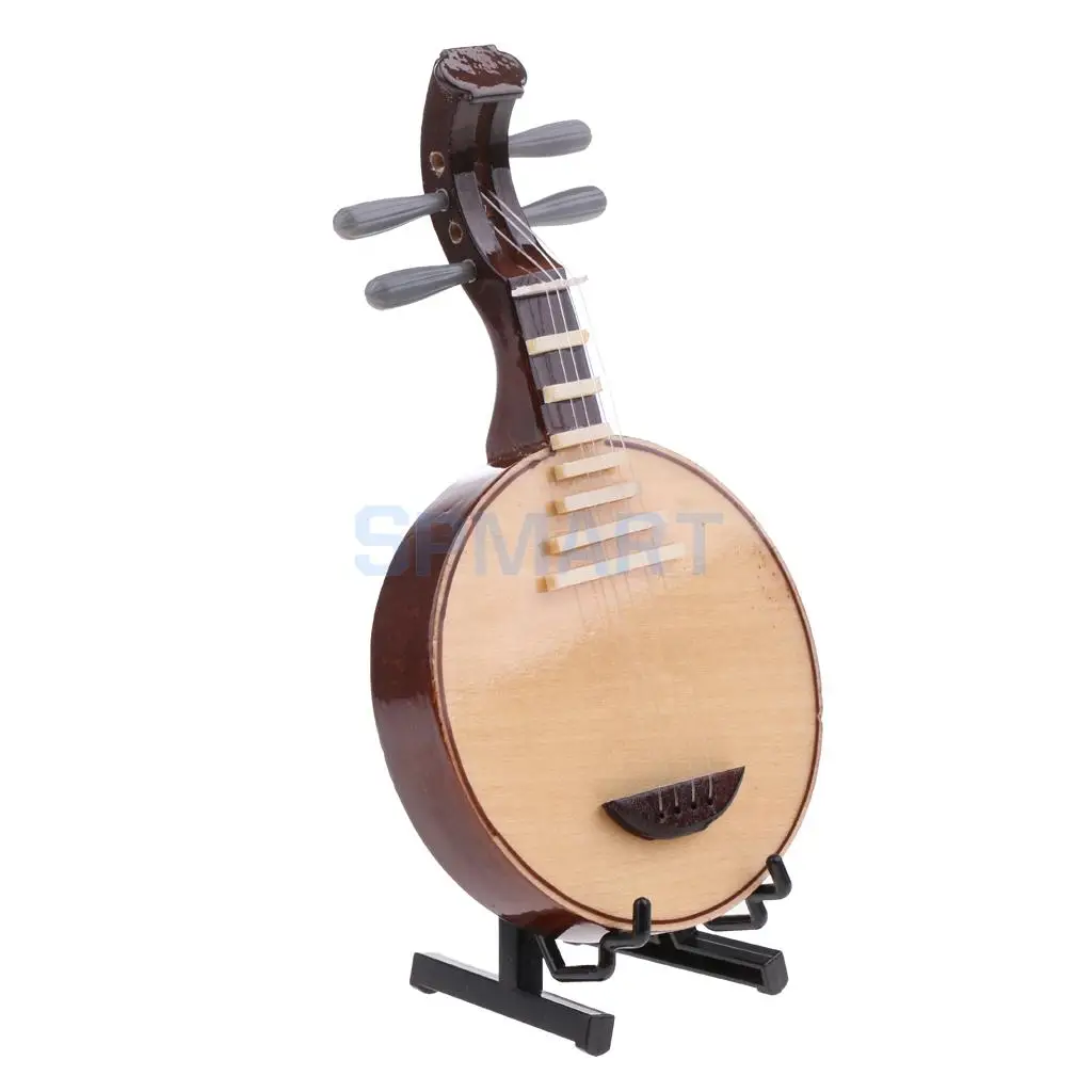 1/12 Scale Dollhouse Miniature Music Instrument Model Wood Chinese Yueqin Life Scenes Decor Dolls Accessory Model Toy