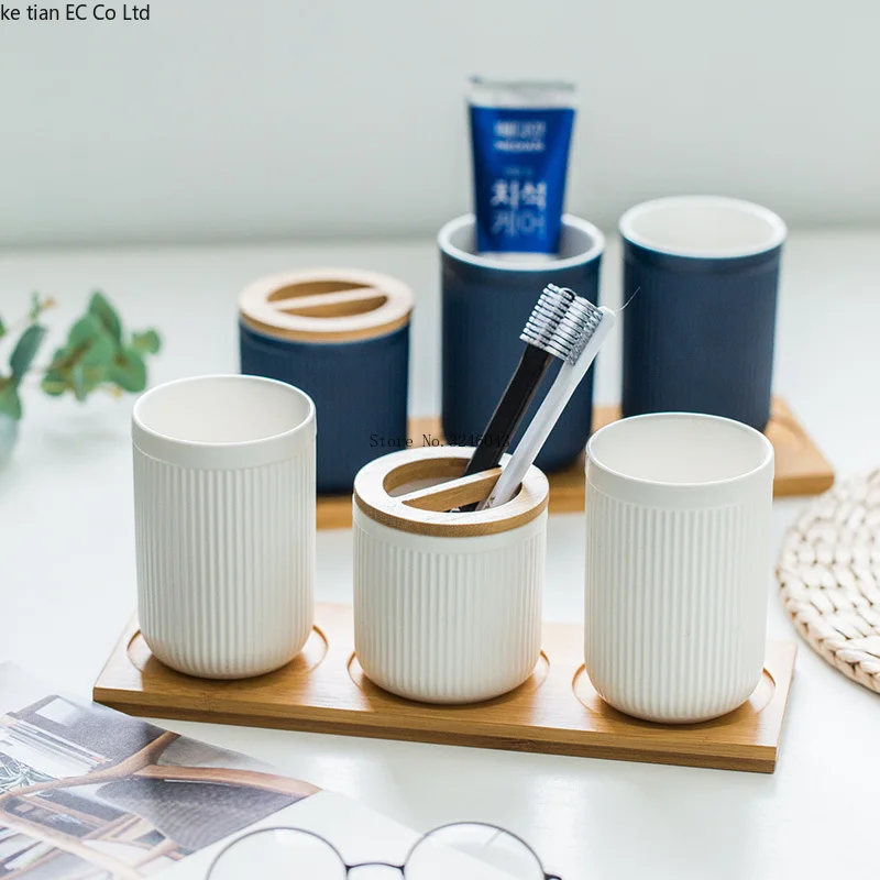 

Ceramic Mouth Cup Toothbrush Holder Nordic Brush Tooth Cup Creative family bathroom 3 piece set brushing couple toothbrush cup