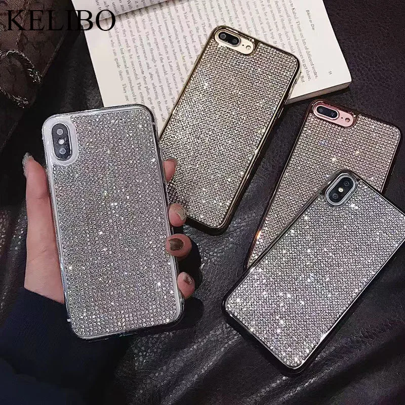 Роскошный блестящий чехол для телефона с украшениями iPhone X 7 8 PLUS 6 6S из ТПУ полным