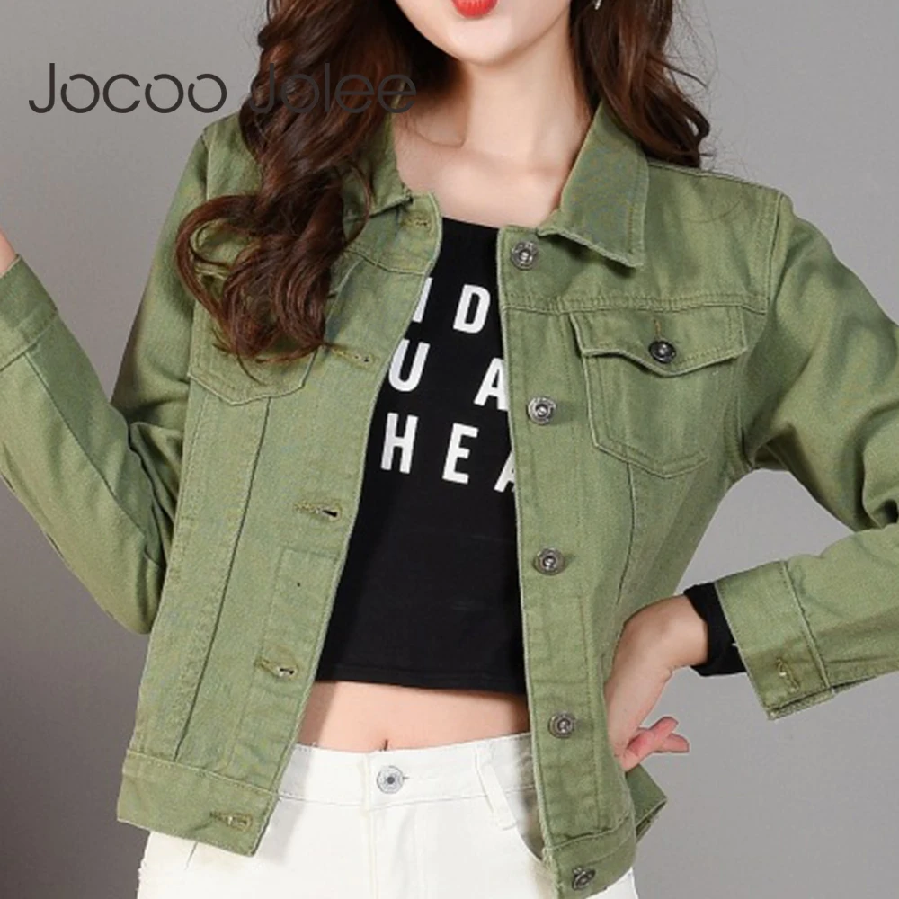 

Jocoo Jolee Women Denim Short Slim Jean Jacket Autumn Fashionable Basic Outerwear Black White Jackets Korean Harajuku coats