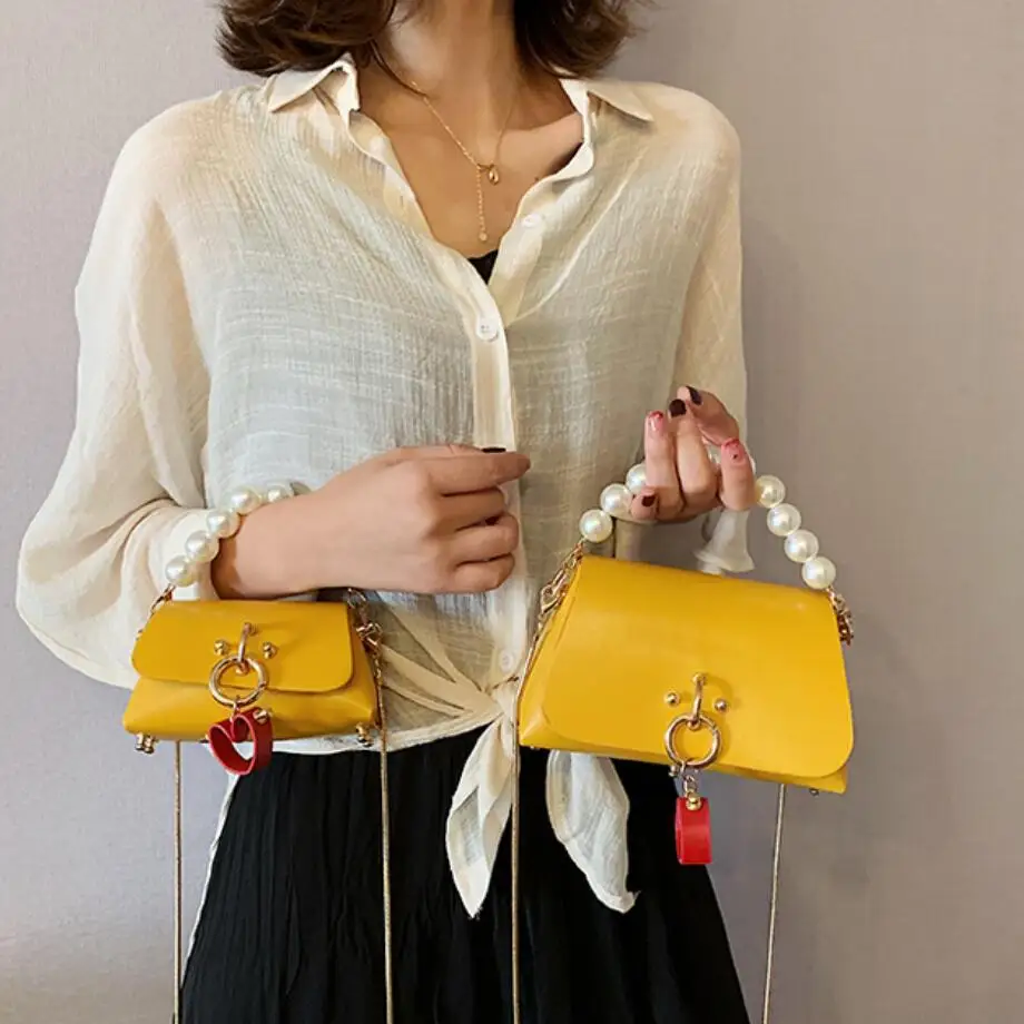 

Elegant Female Mini Pearl Tote Bag 2019 Fashion New Quality Leather Women's Designer Handbag Lock Chain Shoulder Messenger Bag