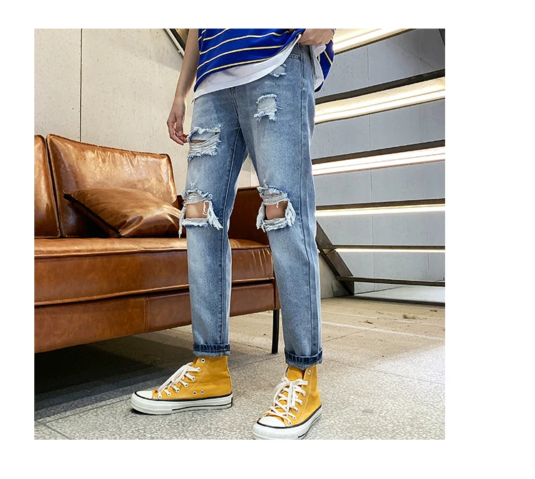 Новые корейские мужские джинсы для отдыха с 9 точками на лето 2019