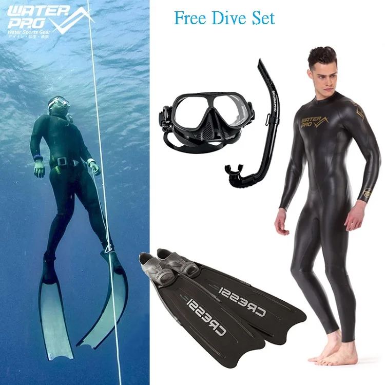 FREE DIVE SET Scubapro Steel Comp MASK SNORKEL+Water Pro Wetsuit+Cressi GARA MODULAR Finsin