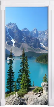 

Creative Wooden DoorDoor Sticker For Living Room Bedroom Snow Mountain PVC Self Adhesive Wallpaper Waterproof Renew Mural Decal
