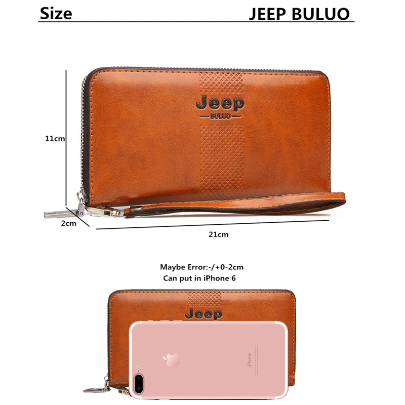 Мужской длинный кошелек клатч jeep buluo, коричневый кожаный бумажник, брендовый кошелек, модная сумка-клатч для iPhone, все сезоны
