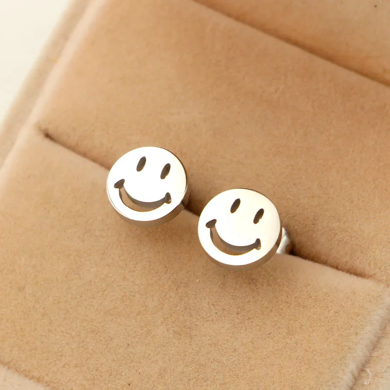 

Martick Minimalist Jewelry 316L Stainless Steel Lovely Smile Face Fashion Stud Earrings For Women Present E195