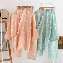 Женское хлопковое кимоно, пижама, топ, рубашка, брюки, японский стиль, спортивный костюм, удобный