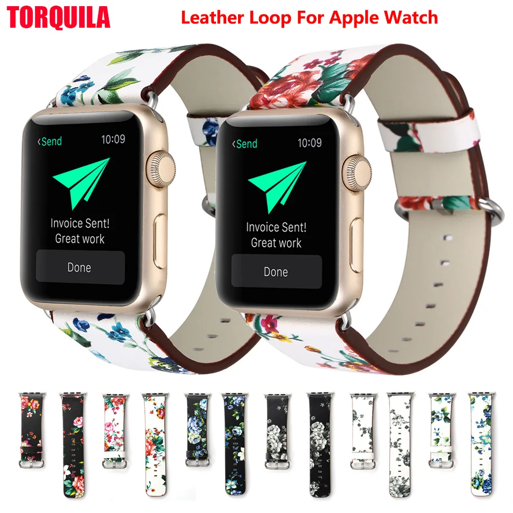 TORQUILA кожаный ремешок для наручных часов Apple Watch Series 4/3/2/1 38 мм/40 мм с цветочным