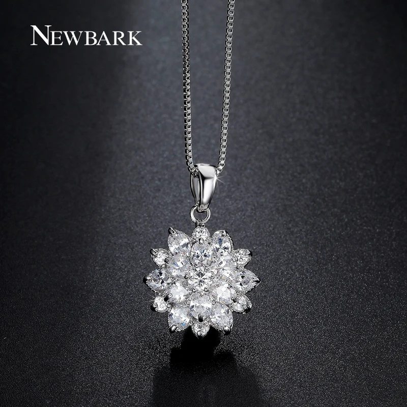 font b NEWBARK b font Cute Clear CZ Diamond Lotus Flower Cluster Design Pendant font