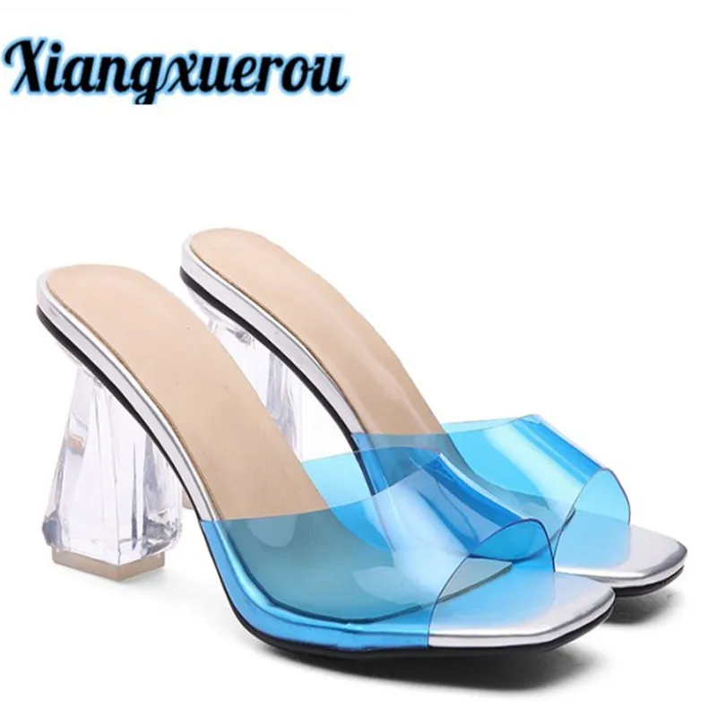 

Xiangxuerou 2017 summer new product square head fish mouth big size export sandals fashion crystal and cool slippers temperament