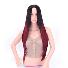 Длинные черные градиентные винно-красные прямые синтетические парики для женщин Косплей многоцветный пурпурный парик