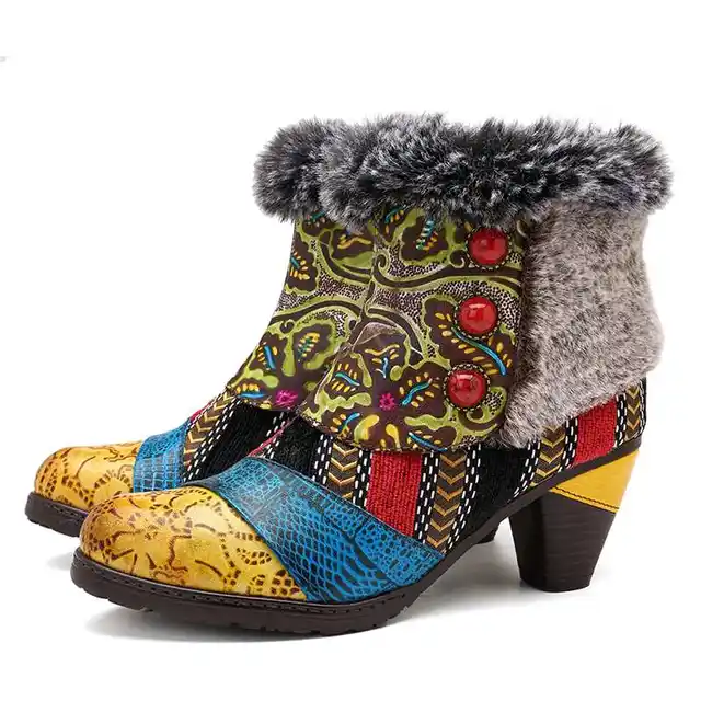 women's shoes chunky heel fur lined boots