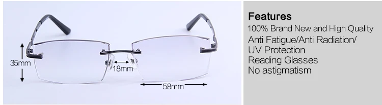 Алмазные очки для чтения без оправы, мужские очки для дальнозоркости, высокие прозрачные градиентные серые линзы, износостойкие очки для дальнозорких глаз