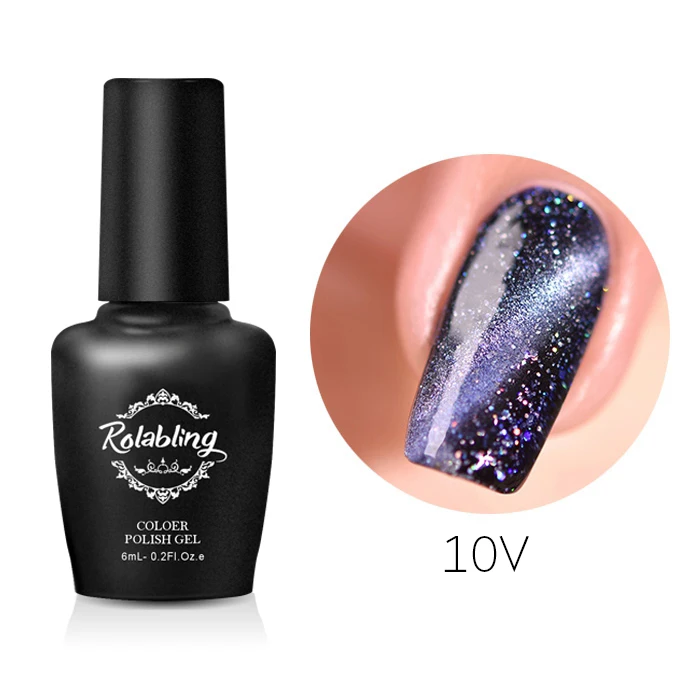 Rolabling Starry Cat Eye Nail Gel Polish Shining Color Soak Off UV 6ML Long Lasting 3D Magnet Cat Eye Nail Art Lacquer Gel - Color: 10V