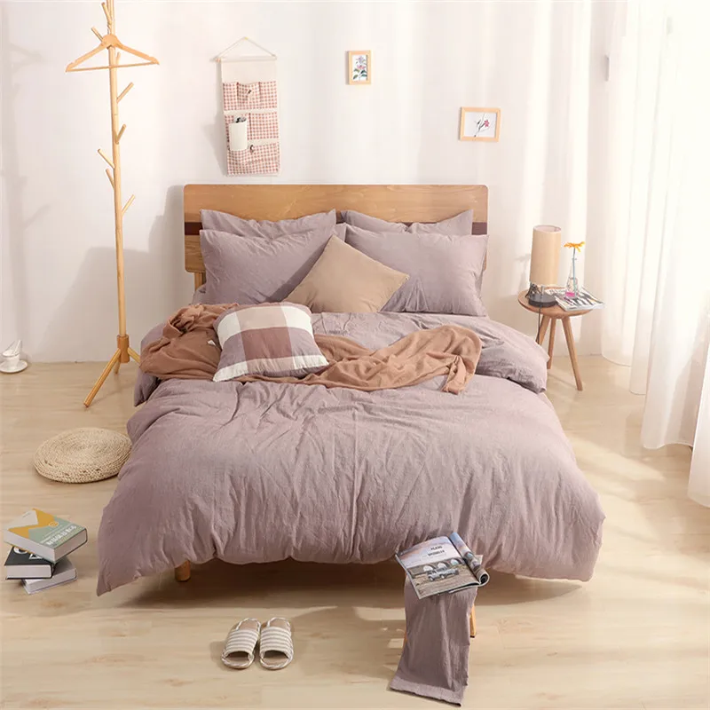 

Modern style bedding 100% bean paste color solid color cotton fabric home textiles 4Pcs duvet cover fitted sheet pillowcases
