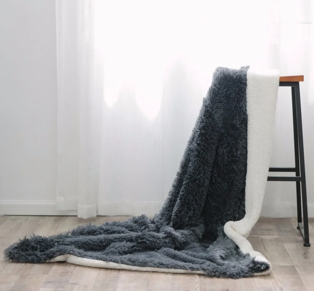 Winter Warm Weighted Solid Fur Blanket For Adult Soft Plush Fleece