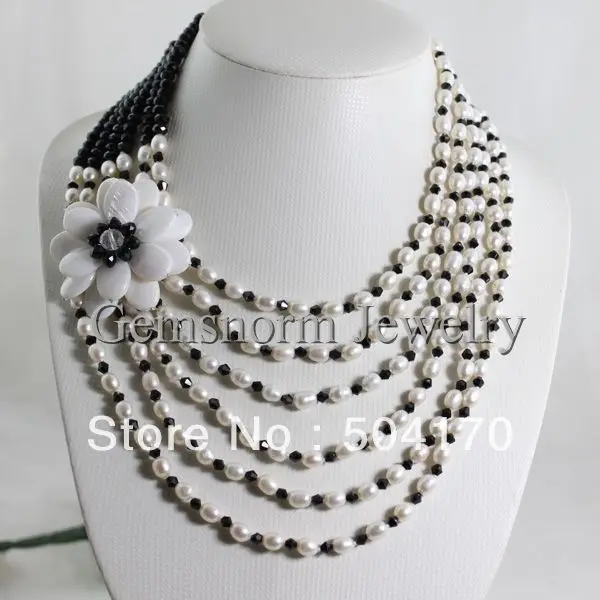 

Fashion Freshwater Rice Pearl Bead Necklace Multistrands Costume Jewelry African Style Chunky Bib Necklace FP037