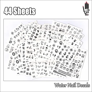 

Nail Decal 44Sheets/Lot Mixed Black Color 3D Glitter Anchor Bow Cartoon Water Nail Art Sticker Decal 44 Designs BJC133-176