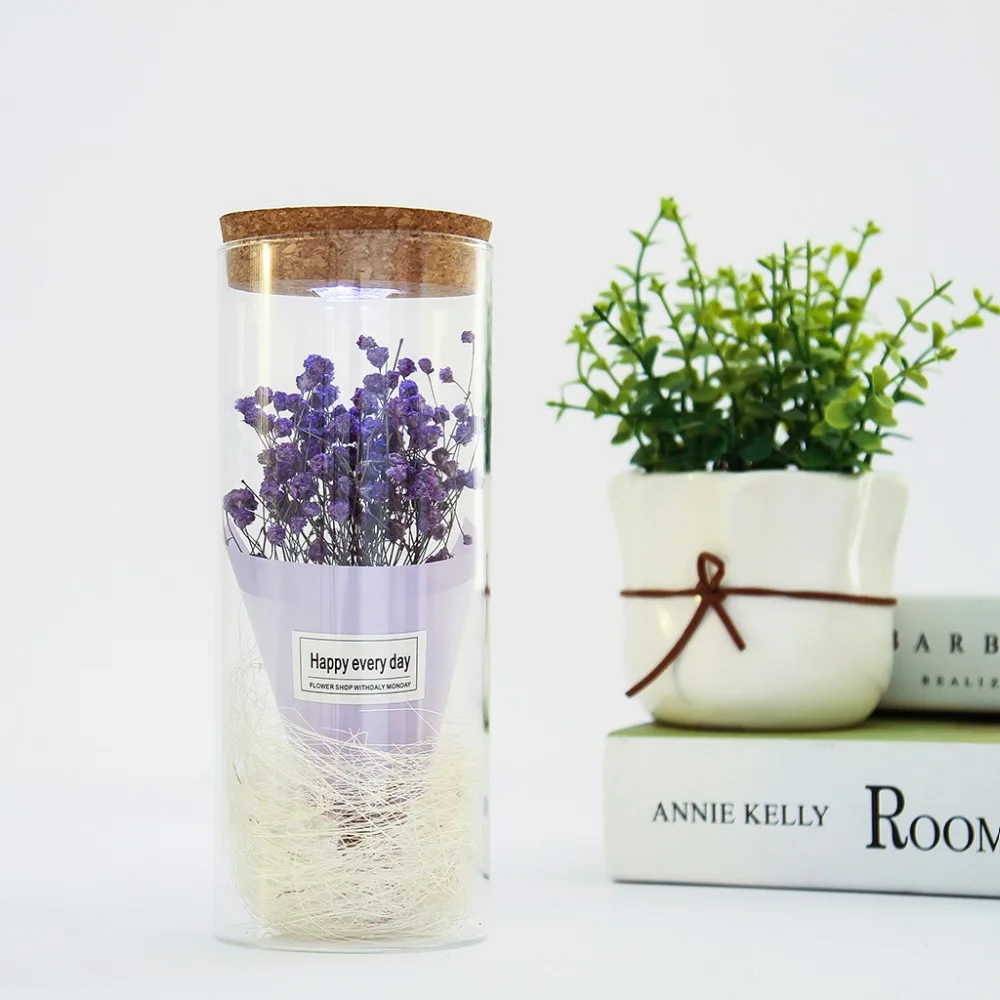 

Daisy Dried Flowers Small Fresh Starry Gift Shooting Props Table Decorations Holiday Gift Bouquet Glass jar with light display