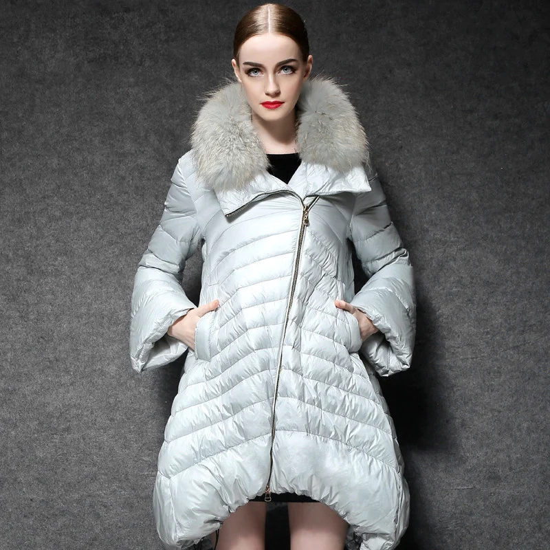 Luxury Women Coats Long Green Real Raccoon Fur Collor 2017 Ladies