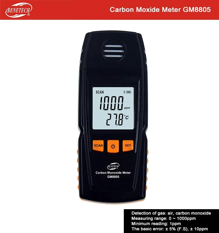 

portable CO 1000ppm meter flow sensitivity carbon monoxide detector GM8805 Benetech