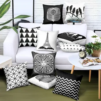 

45x45cm Black White Geometric Print Sofa Cushion Cover Couch/Chair Pillow Cover Car Waist Pillowcase Home Office Decor BZ016/19