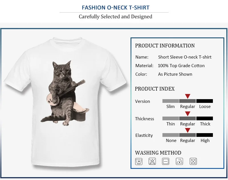 Men's T Shirts Classic Cool Short Sleeve Summer/Fall Tops Shirt Funky Crewneck All Cotton Tee Shirts Cat Playing Banjo Guitar Cat Playing Banjo Guitar