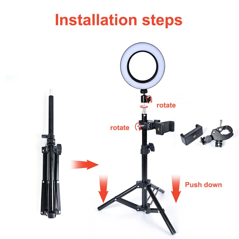 

LED Ring Light Selfie Phone Holder Stick Novelty Lighting 74 Leds Photo Fill Light Toning Brightness Adjustable Tripod 3 Colors
