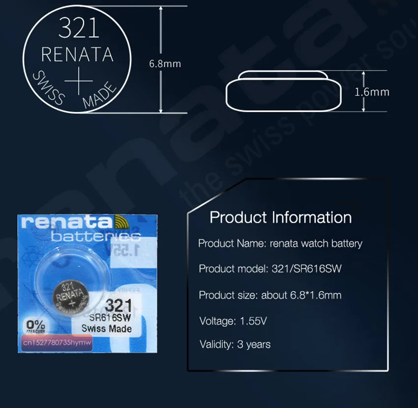 5 шт. Renata 321, часы с серебристым оксидом батарея длительная SR616SW V321 GP321 Swiss Made часы батарея