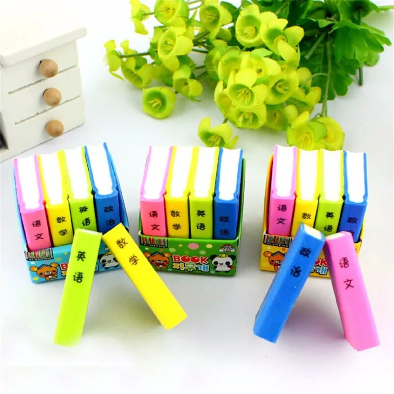 Hot Sale 4 Pcs Creative Books Eraser Korean Stationery Cute Color