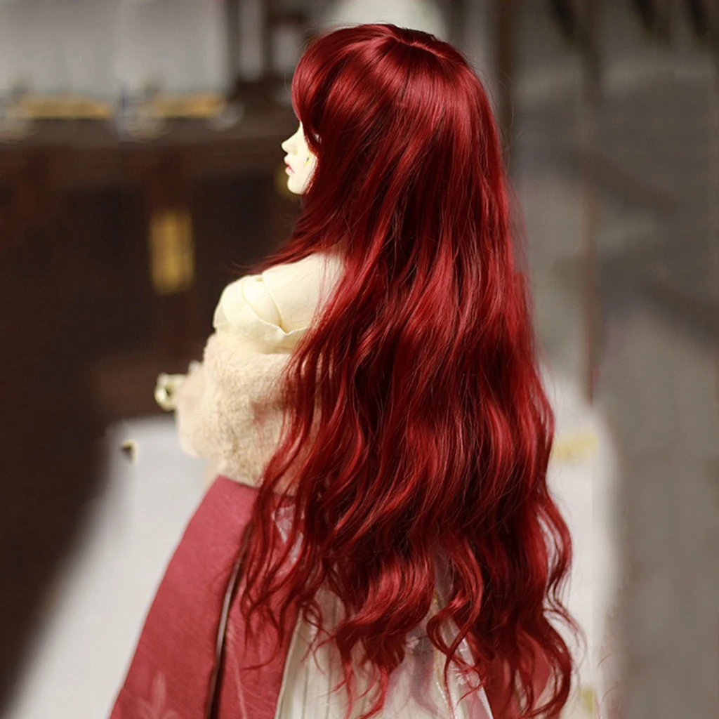 1/3 BJD Doll Curly Hair with Bangs for Girl Doll DIY Accessory Wine Red