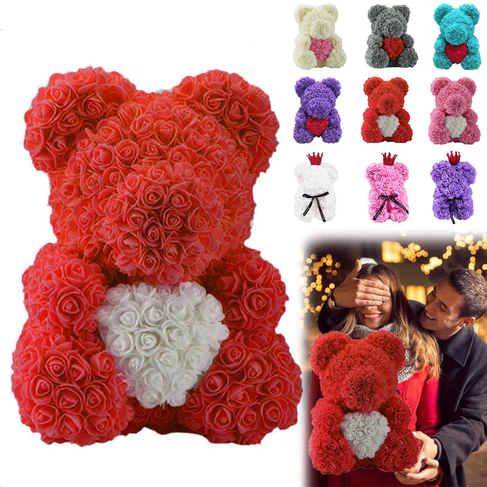 

Rose Flower Teddy Bear For Girlfriend Birthday Wedding Mother's Day Foam Gift