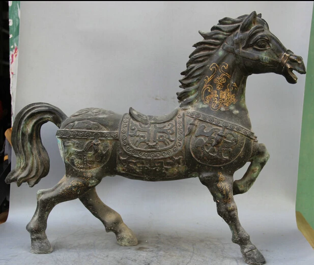 

JP S0524 24" Old Chinese Bronze animal success Zodiac Year flower Horse sculpture Statue Discount 35%