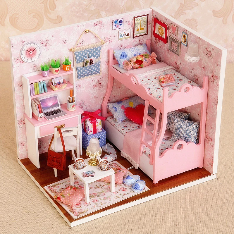 

DIY Model Miniature Dollhouse With Furnitures LED 3D Wooden House Toys Handmade Crafts Birthday Gifts For Children H012 #E
