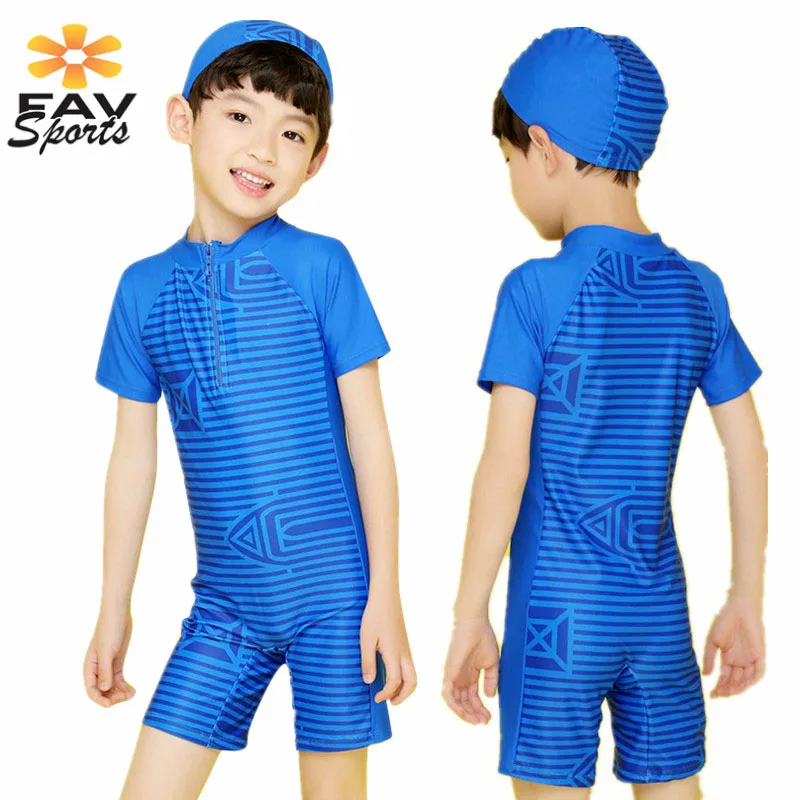 Детская одежда для купания, цельный купальный костюм в полоску для маленьких мальчиков, купальный костюм с короткими рукавами, летняя одежда для купания