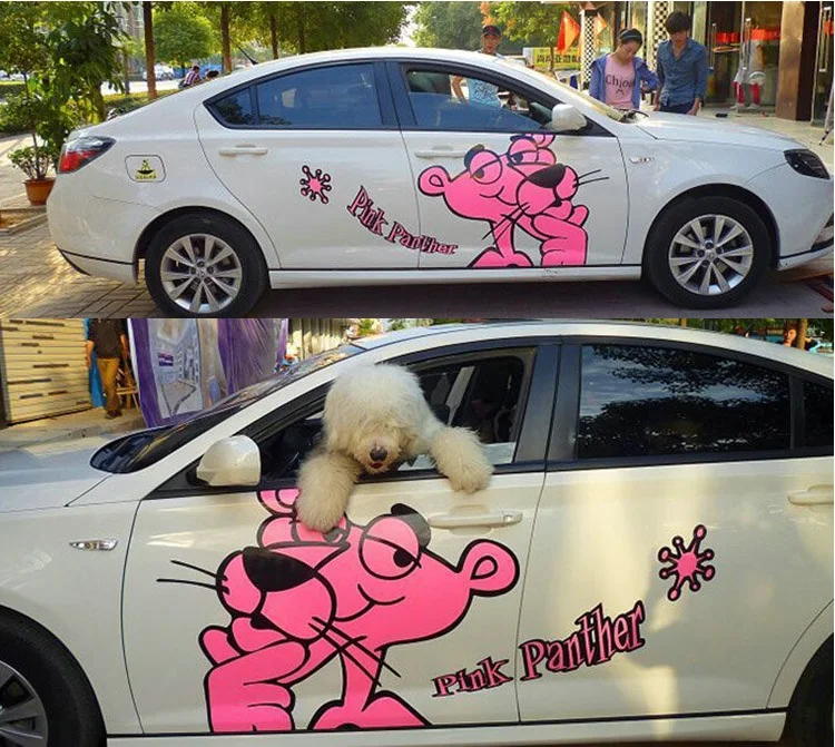 Наклейки для автомобиля с левой стороны, Розовая пантера, сделанные на заказ, наклейки для украшения автомобиля, спрей, краска для тела, наклейка, костюм, не обесцвечивающаяся