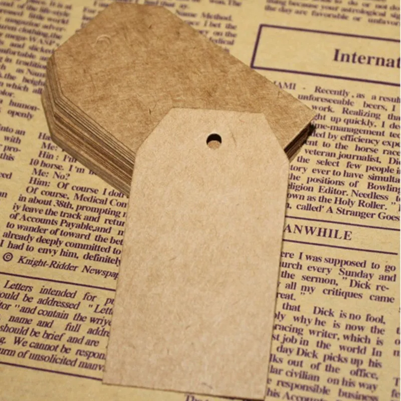 100PCS , 4 * 7 cm Trapezium brown blank kraft tags Garment Hang tag retro clothing craft tags