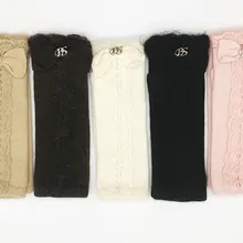 Женские перчатки, зимние перчатки с толстым кружевным бантом, Милые простые тканые варежки, сохраняющие тепло, шерстяные перчатки, длинные рукавицы без пальцев