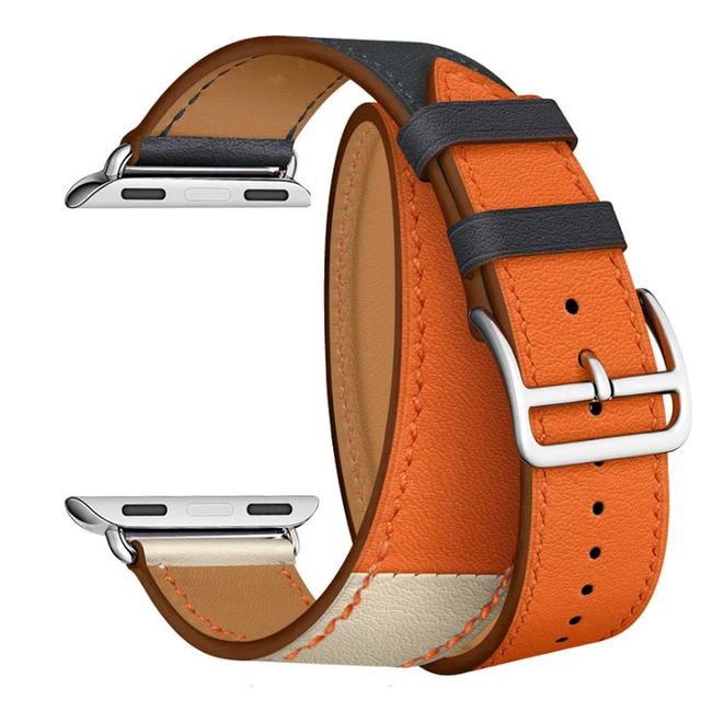 Double Tour Genuine Leather Bracelet Orange