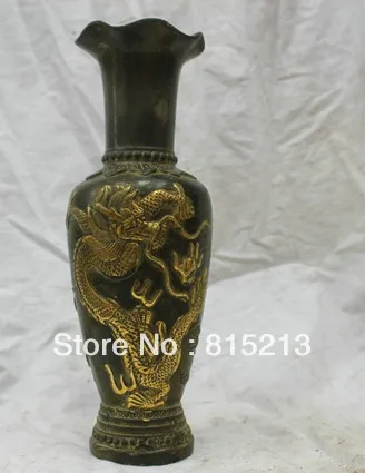 

wang 000231 Chinese Folk Culture HandMade Bronze statue FengShui Dragon & Phoenix vase