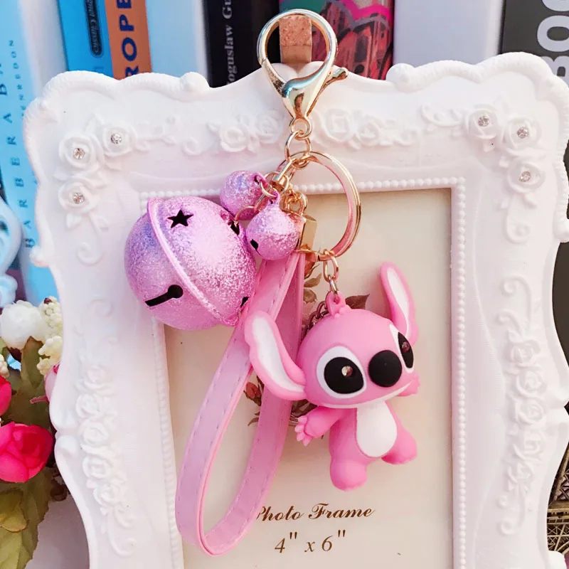 Cute Cartoon Stitch Doll Light Voice Stitch Keychain Animal Bells Key Ring Trinkets Car Purse Key Chains Children Toy Gift LOl