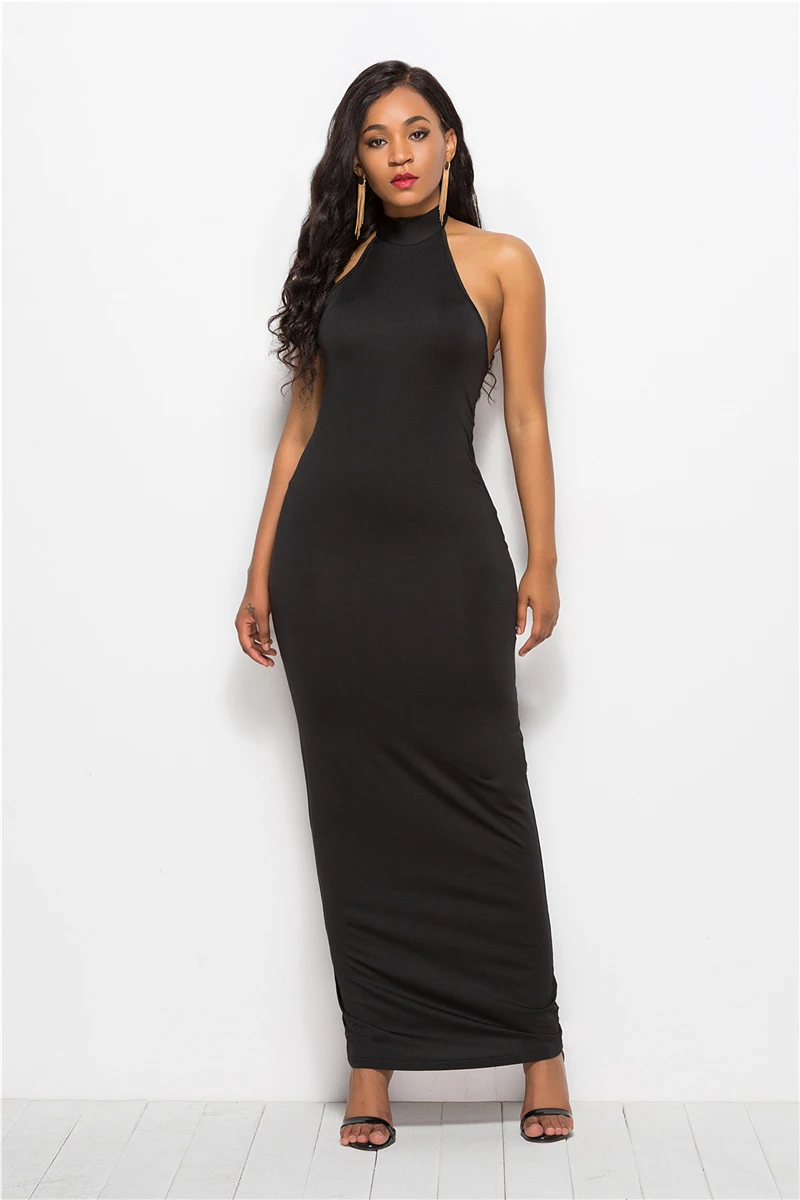 

Summer Sexy Bandage Backless Bodycon Dress Women Sleeveless Office Lady Party Ankle Length Long Dress Black Yellow