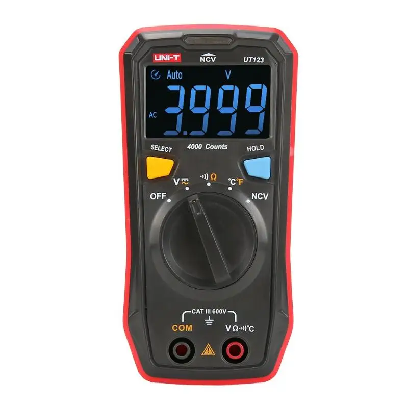 

UT123 Handheld Multi-purpose Digital Multimeter LCD AC DC Voltage Resistance NCV Temperature Test Instrument (Without Battery)