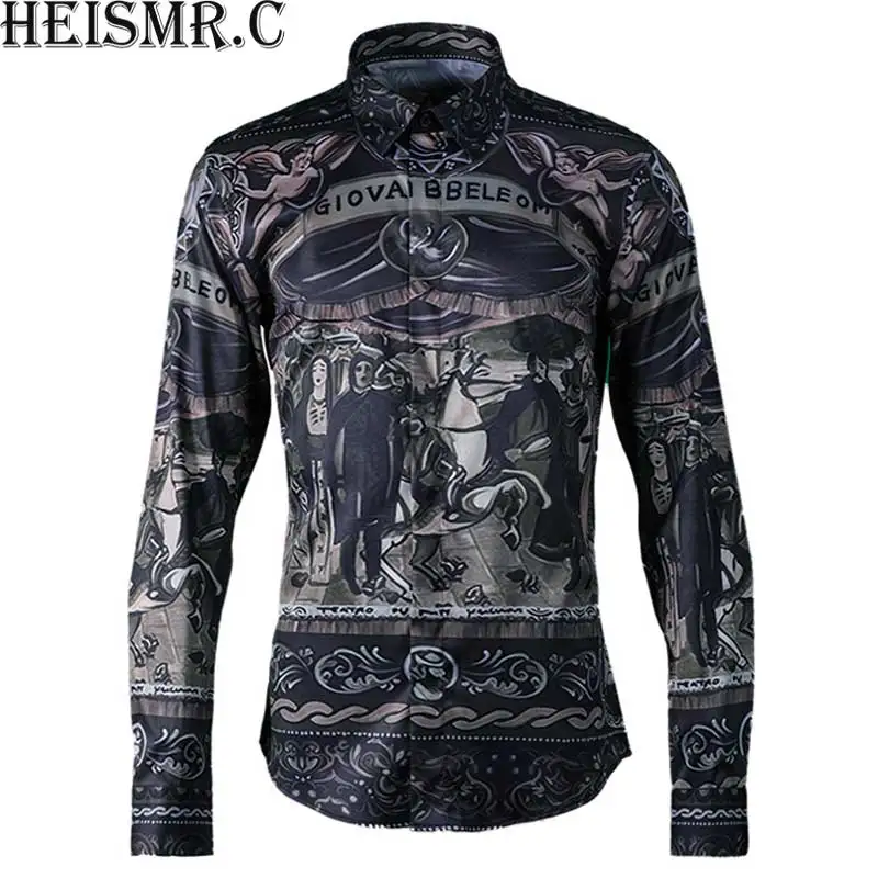 

HEISMR.C New 2018 Mens Brand Shirt Chinese Royal Printing Shirt Men's Long Sleeve Dress Shirts Man Luxurious Tuxedo Shirt HJK162