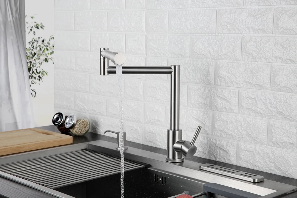 Folding Kitchen Faucet Stretchable Swing Arm Brushed  Single Hole Single Handle Deck Mounted Cold & Hot Kitchen Sink Faucet  (7)