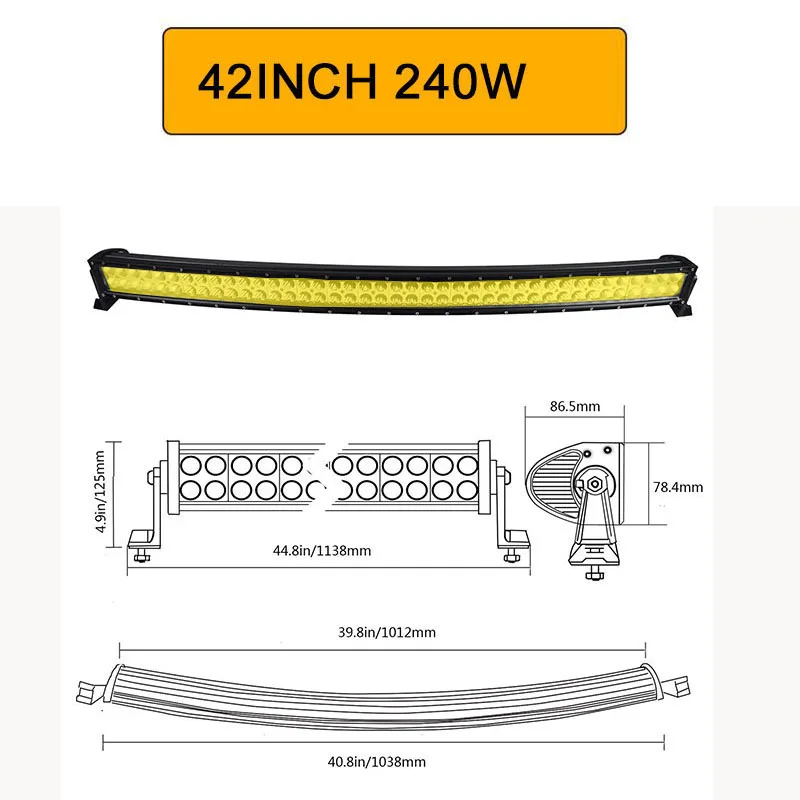 Auxtings 21 32 42 50 52 дюймов изогнутый светодиодный свет бар 120 Вт 180 Вт 240 Вт 300 Вт янтарный свет вождения внедорожник Грузовик 4x4 SUV ATV 12 24 V - Цвет: 240W no wiring