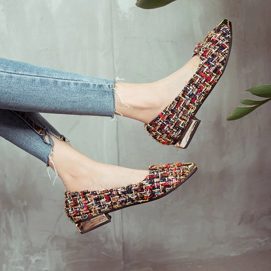 

Women's Fashion Metal Single Shoes Ladies Mixed Color Shallow Single Pointed ToeShoes New Arrival Promotional Discounts