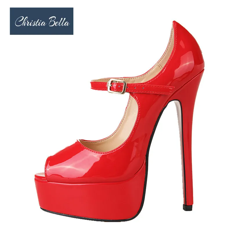 

Brand New Leather Sandal Mary Janes High Heels Solid Buckle Strap Shoes Woman Casual Peep Toe Office Pumps Big Size 40-48